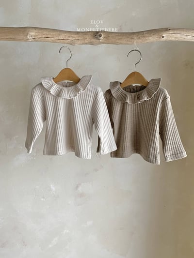 坑條荷葉領上衣 (2色)1