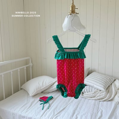 (現貨)【草莓點點泳衣】泳衣＋泳帽套組8