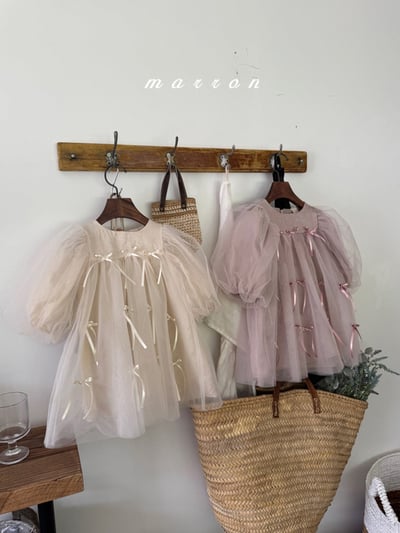 蝴蝶結薄紗洋裝 (2色)2