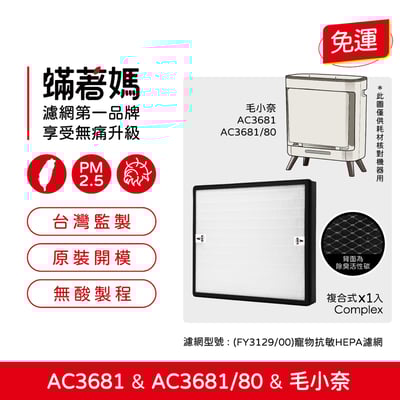 蟎著媽 適用 PHILIPS 飛利浦 AC3681 AC3681/80 毛小奈抗敏寵物清淨機 濾網 FY31291