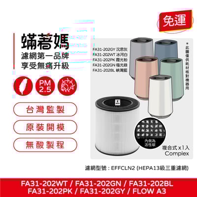 蟎著媽 濾網 適用 伊萊克斯 Electrolux  Flow A3 空氣清淨機 FA31-202GY 202WT1