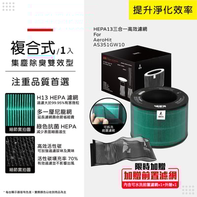 適用 LG 樂金 AeroHit AS351GW10 寵物版 空氣清淨機 濾網 濾芯 濾心 耗材 蟎著媽10