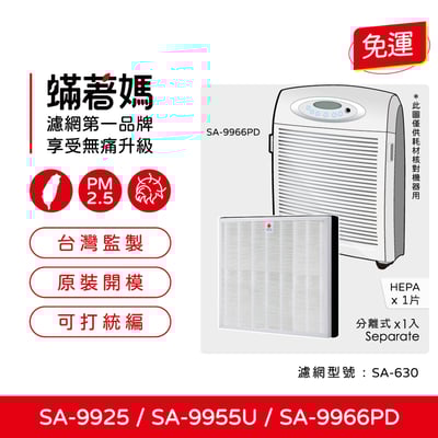現貨 蟎著媽  濾網  適用 尚朋堂  SA-9925 SA-9955U SA-9966PD  空氣清淨機1