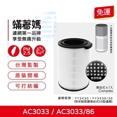 蟎著媽  濾網 適 飛利浦 PHILIPS AC3033/83 AC3033/85空氣清淨機 FYFY3430/301