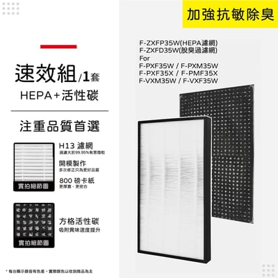 【蟎著媽】濾網 適用 Panasonic 國際牌 F-PXM35W F-PXF35W F-ZXMP35W F-ZXFD35W 抗敏+除臭組 (HEPA一片+蜂巢式顆粒活性碳一片)14