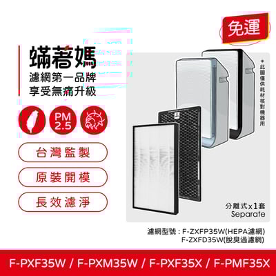 【蟎著媽】濾網 適用 Panasonic 國際牌 F-PXM35W F-PXF35W F-ZXMP35W F-ZXFD35W 抗敏+除臭組 (HEPA一片+蜂巢式顆粒活性碳一片)1