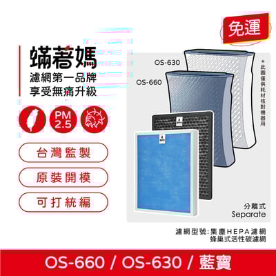 蟎著媽 濾網 適用 OSIM 藍寶 uAlpine 濾淨森活家 空氣清凈機 OS-660 OS630 OS-6301