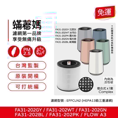 蟎著媽 濾網 適用 伊萊克斯 Electrolux  Flow A3 空氣清淨機 FA31-202GY 202WT1