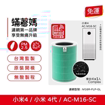 蟎著媽 適用 Xiaomi 小米 空氣淨化器4代 小米4 AC-M16-SC 空氣清淨機 濾網 含RFID晶片1