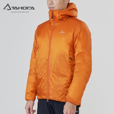 TAKODA Okaga G100輕量保暖科技棉連帽外套(男女共版) 暖橘色/暗岩藍2