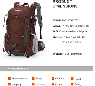 MOUNTAINTOP Unisex Backpack 40L 健行背包 附防雨罩 四色可選21
