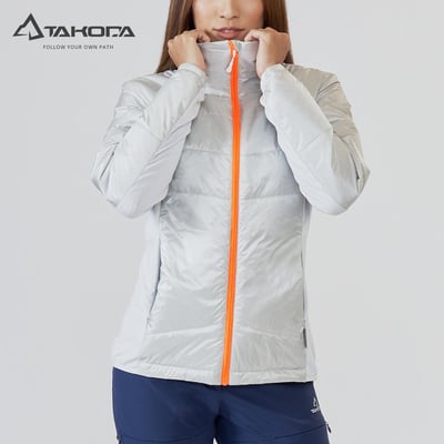 TAKODA Okaga G60輕量保暖科技棉立領外套 女款 雲灰色/深海藍7