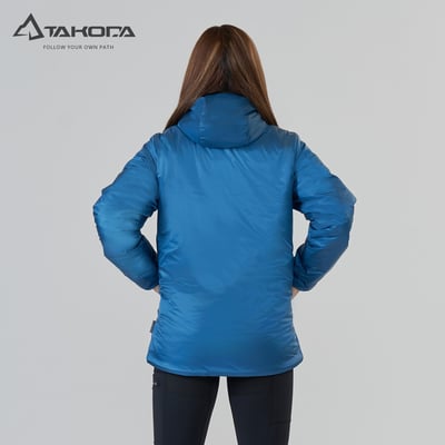 TAKODA Okaga G100輕量保暖科技棉連帽外套(男女共版) 暖橘色/暗岩藍9