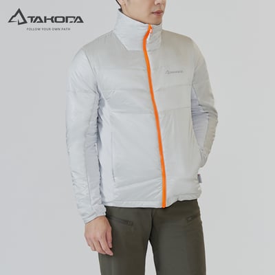 TAKODA  Okaga G60輕量保暖科技棉立領外套 男款 雲灰色/深海藍3