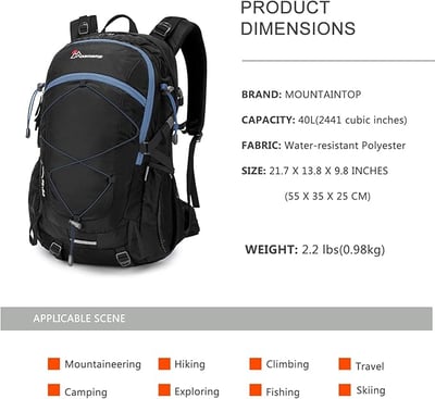 MOUNTAINTOP Unisex Backpack 40L 健行背包 附防雨罩 四色可選15