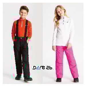 Dare2b 兒童防水透氣吊帶滑雪褲 深灰 粉紅1