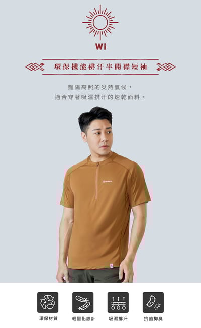 TAKODA Wi 環保機能輕量排汗半開襟短袖 男款 三色13