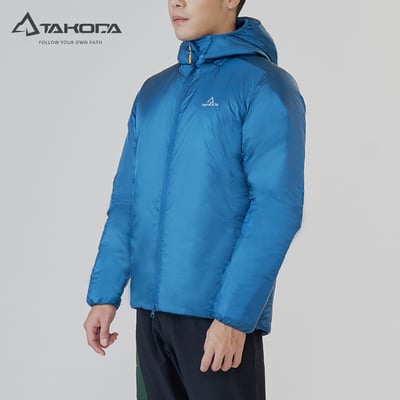 TAKODA Okaga G100輕量保暖科技棉連帽外套(男女共版) 暖橘色/暗岩藍8