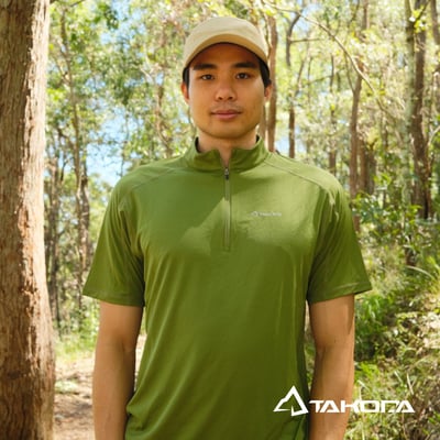 TAKODA Wi 環保機能速乾拉鍊短袖 男款 森林綠/黃色/暗岩藍2