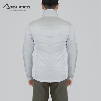 TAKODA  Okaga G60輕量保暖科技棉立領外套 男款 雲灰色/深海藍4