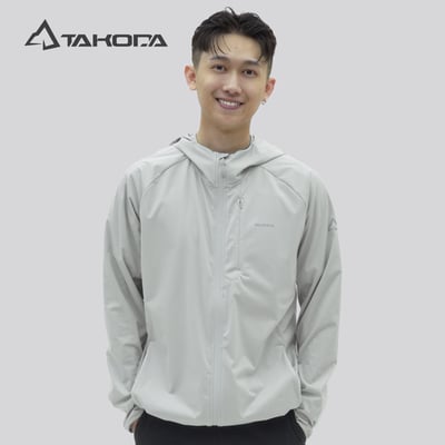 TAKODA Mni 輕薄防風透氣連帽機能外套 男款 淺灰色1