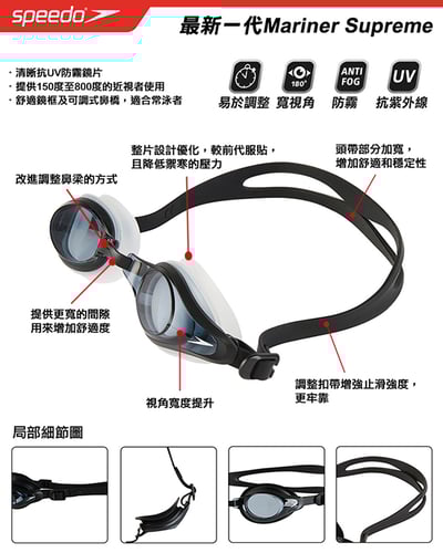 SPEEDO 度數泳鏡 Mariner Supreme 黑(衛)/請置商店洽詢5