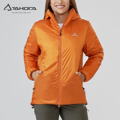 TAKODA Okaga G100輕量保暖科技棉連帽外套(男女共版) 暖橘色/暗岩藍4