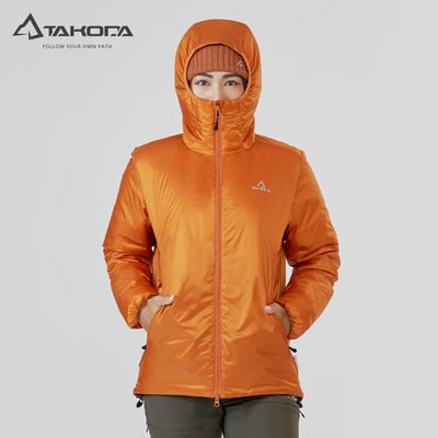 TAKODA Okaga G100輕量保暖科技棉連帽外套(男女共版) 暖橘色/暗岩藍3