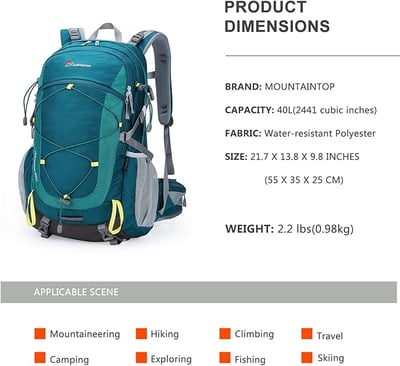 MOUNTAINTOP Unisex Backpack 40L 健行背包 附防雨罩 四色可選11