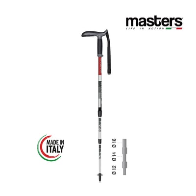 MASTERS Pocketrek 寶特/大寶特登山休閒杖(銀/紅) 7075鋁合金 義大利製12