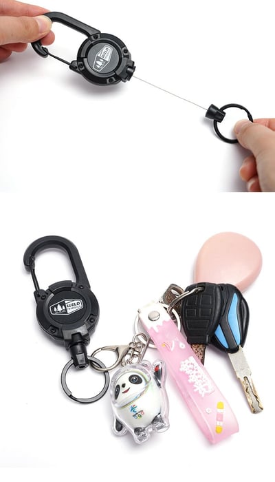 日系風 WILD 多功能伸缩掛勾 鑰匙圈 登山扣 防丟防盜 延長鍊 伸縮扣 證件扣 掛勾11