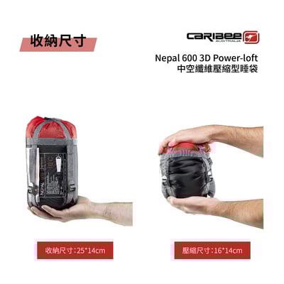 CARIBEE Nepal 600 / 1000 壓縮型睡袋/3D Power-loft中空纖維/PFC FREE環保友善環境/旅遊/露營/公司貨3