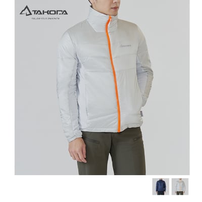 TAKODA  Okaga G60輕量保暖科技棉立領外套 男款 雲灰色/深海藍1