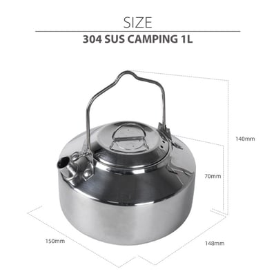 戶外野營燒水壺 304不鏽鋼0.8L、1L、1.5L  野外餐具 戶外水壺 登山炊具 附收納袋6