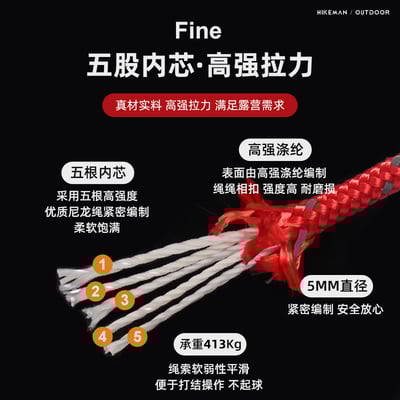HIKEMAN 帳篷反光營繩 5mm / 6mm 加粗款 天幕拉繩 固定繩 輔助繩4