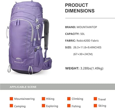 MOUNTAINTOP 50升抗撕裂登山包 附防雨罩 (MPA6818) 公司貨11