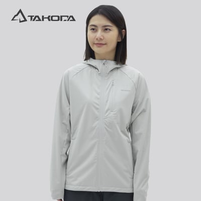 TAKODA Mni 輕薄防風透氣連帽機能外套 女款 淺灰色1