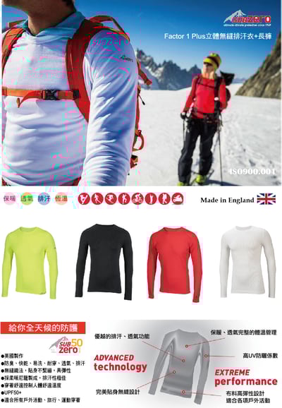 英國SUB ZERO-Factor 1 Plus立體無縫  保暖排汗衣  英國製造 男女皆可穿著12