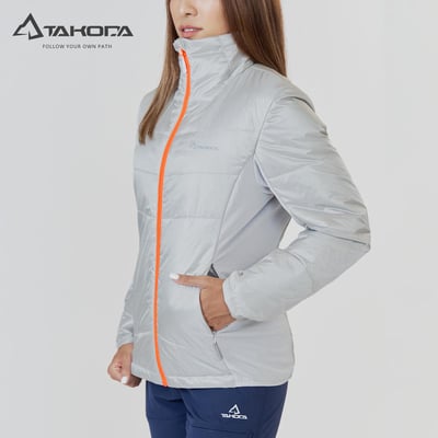 TAKODA Okaga G60輕量保暖科技棉立領外套 女款 雲灰色/深海藍6