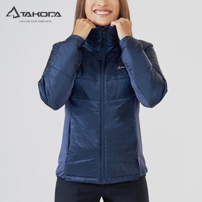 TAKODA Okaga G60輕量保暖科技棉立領外套 女款 雲灰色/深海藍3