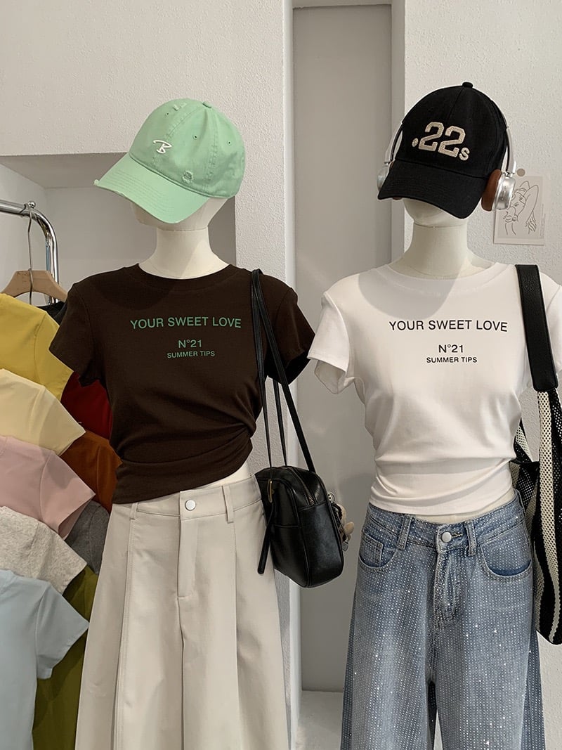 甜感修身字母短版T