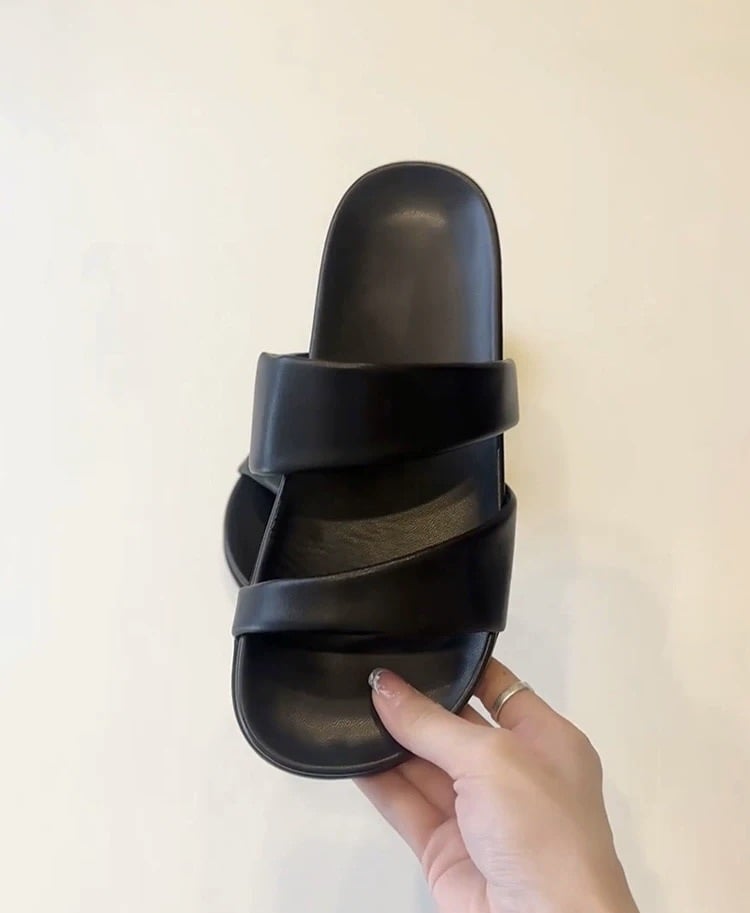 質感真皮雙帶涼拖鞋