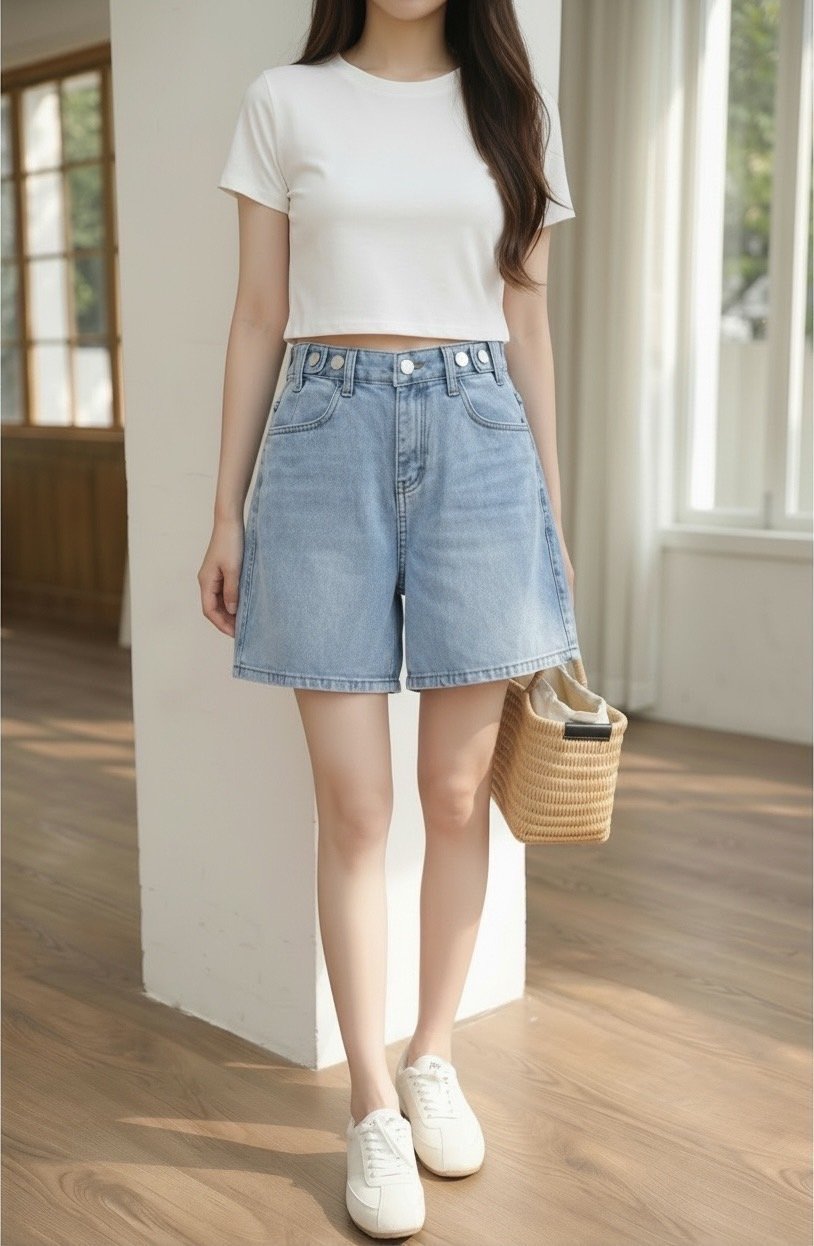顯腿長比例神褲・輕霧水洗高腰牛仔短褲