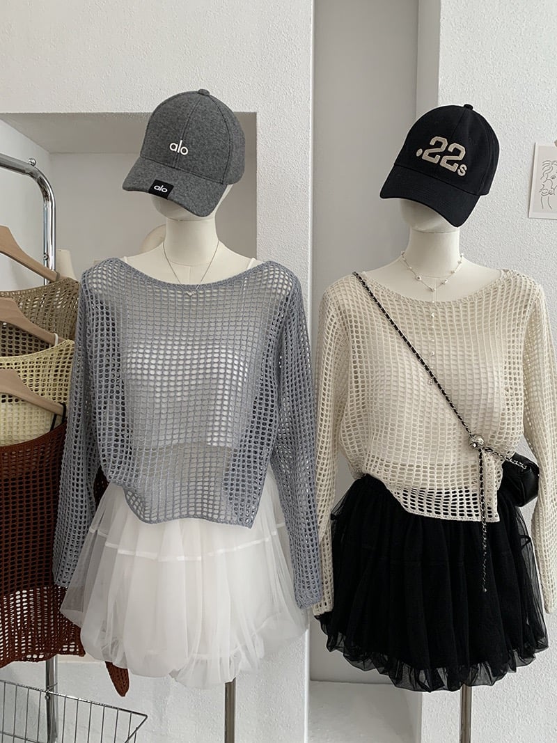 慵懶鏤空針織防曬罩衫＋細肩帶美背小可愛