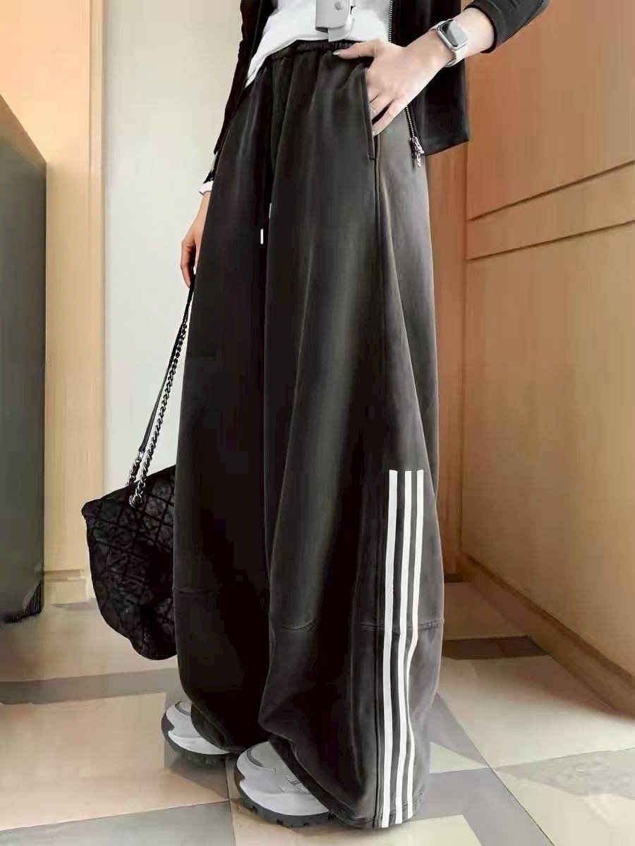 美式側條線顯瘦垂墜感寬鬆運動長褲