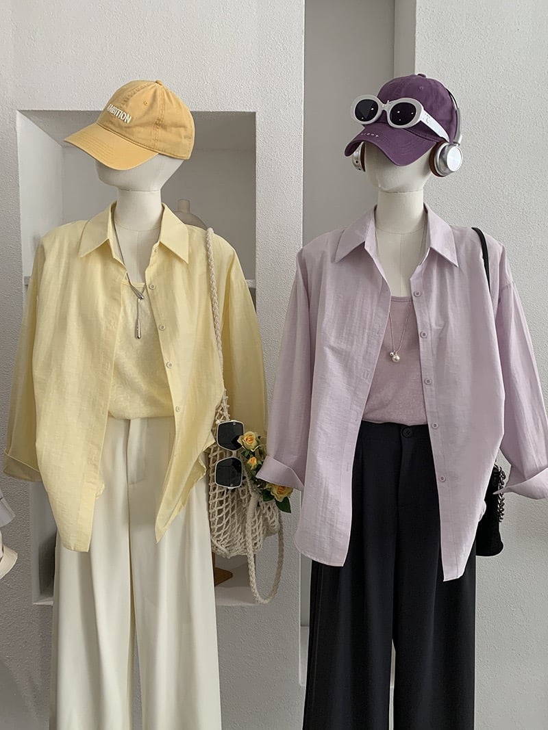 春日柔霧後開釦設計感防曬襯衫兩件套