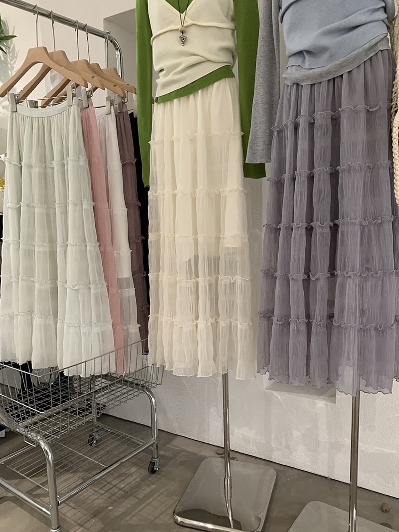 法式木耳滾邊層層蛋糕長裙