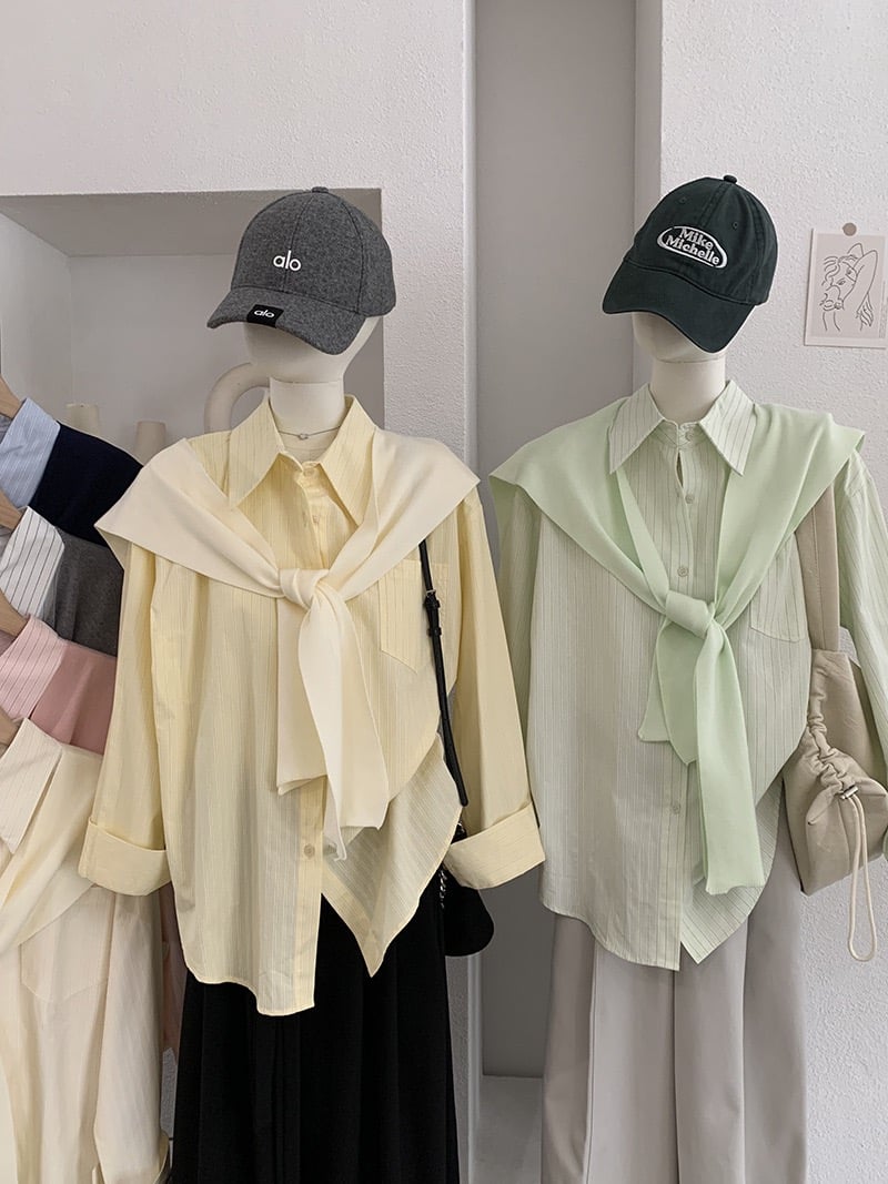 法式溫柔感線條襯衫+披肩