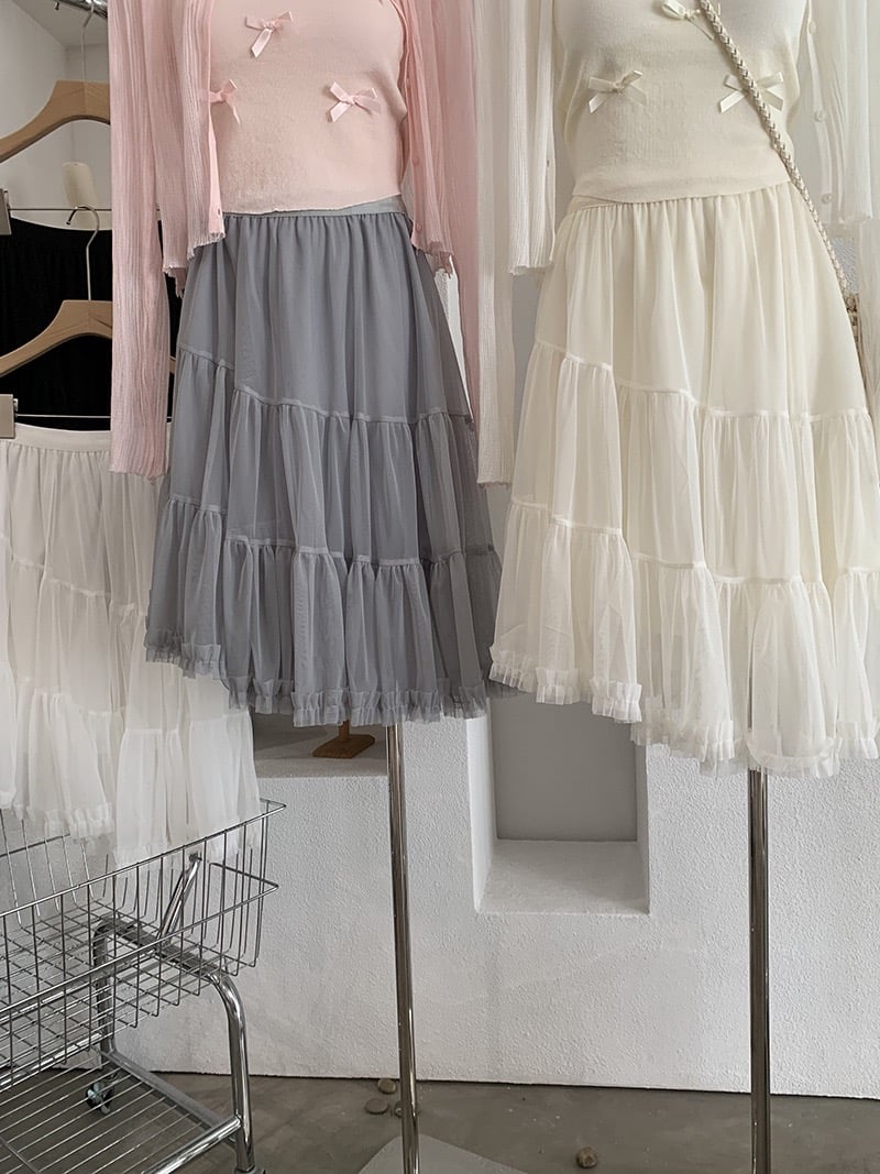 甜美不規則蛋糕網紗飄逸短裙