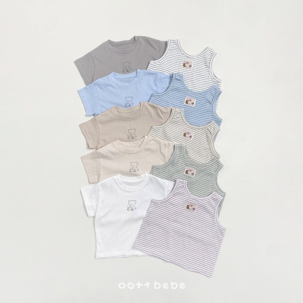 Oottbebe02｜(0m-12m  1y-7y)  素色上衣+條紋背心（兩件組）
